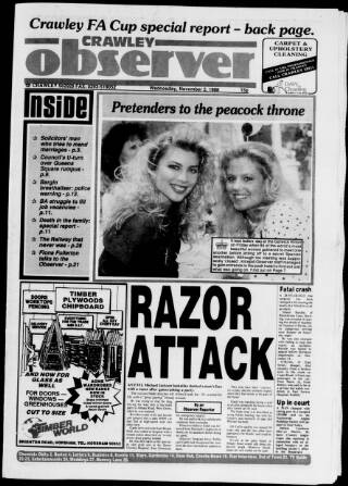 cover page of Crawley and District Observer published on November 2, 1988