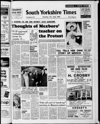 cover page of South Yorkshire Times and Mexborough & Swinton Times published on November 2, 1968