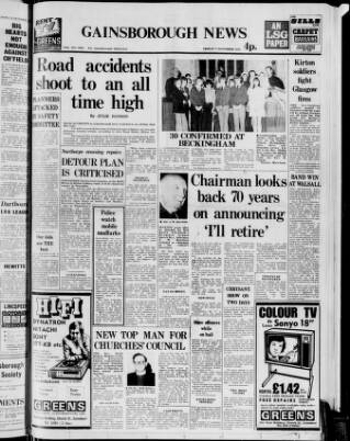 cover page of Retford, Worksop, Isle of Axholme and Gainsborough News published on November 2, 1973