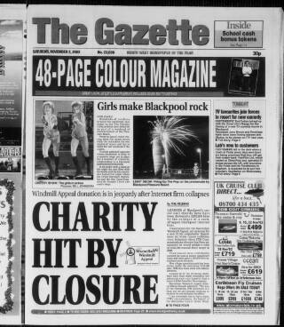 cover page of West Lancashire Evening Gazette published on November 2, 2002