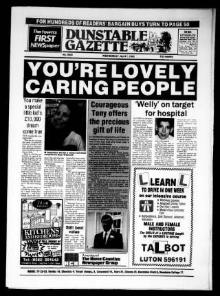 cover page of Dunstable Gazette published on April 1, 1992