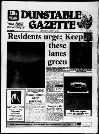 cover page of Dunstable Gazette published on August 2, 1995