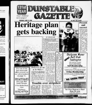 cover page of Dunstable Gazette published on June 13, 1996