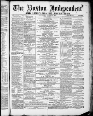 cover page of Boston Independent and Lincolnshire Advertiser published on August 2, 1884