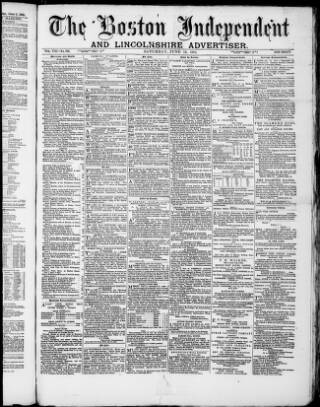 cover page of Boston Independent and Lincolnshire Advertiser published on June 13, 1885