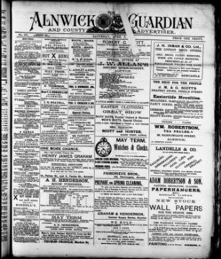 cover page of Alnwick Guardian and County Advertiser published on April 1, 1893
