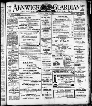 cover page of Alnwick Guardian and County Advertiser published on June 13, 1908