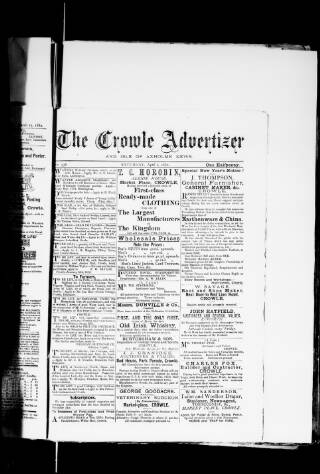 cover page of Crowle Advertiser and Isle of Axholme News published on April 1, 1882