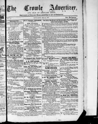 cover page of Crowle Advertiser and Isle of Axholme News published on May 22, 1886
