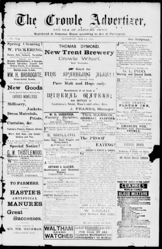 cover page of Crowle Advertiser and Isle of Axholme News published on June 13, 1891