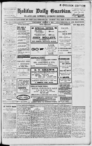 cover page of Halifax Daily Guardian published on August 2, 1911