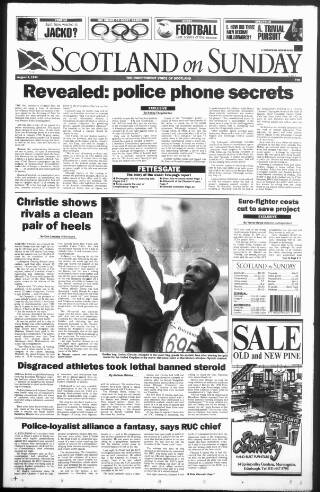 cover page of Scotland on Sunday published on August 2, 1992