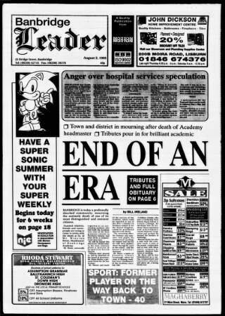 cover page of Banbridge Leader published on August 2, 1995