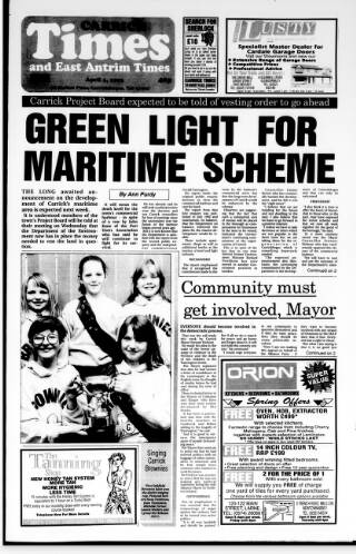 cover page of Carrick Times and East Antrim Times published on April 1, 1993
