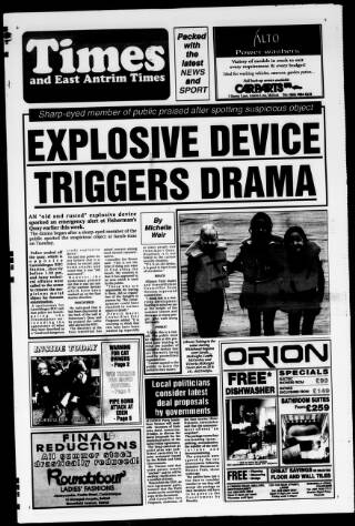 cover page of Carrick Times and East Antrim Times published on August 2, 2001