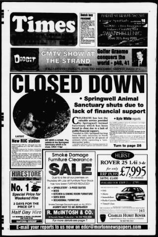 cover page of Coleraine Times published on August 2, 2000