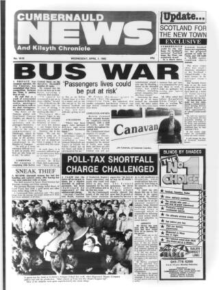 cover page of Cumbernauld News published on April 1, 1992