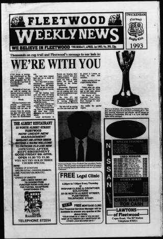 cover page of Fleetwood Weekly News published on April 1, 1993