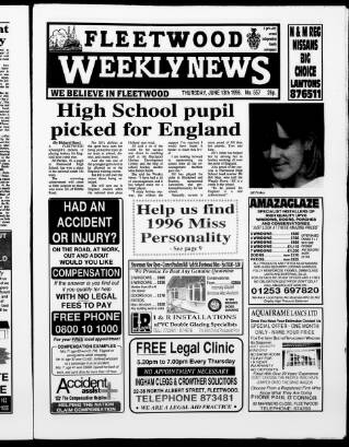 cover page of Fleetwood Weekly News published on June 13, 1996