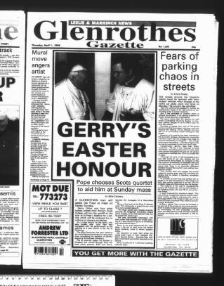 cover page of Glenrothes Gazette published on April 1, 1999