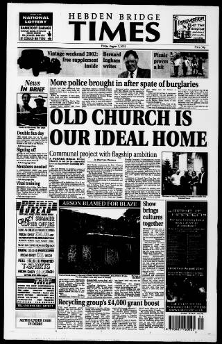 cover page of Hebden Bridge Times published on August 2, 2002