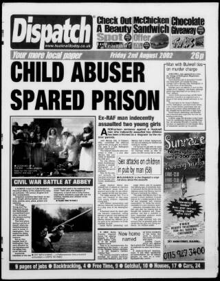 cover page of Hucknall Dispatch published on August 2, 2002