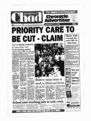 cover page of Mansfield & North Nottinghamshire Chronicle-Advertiser published on April 1, 1992