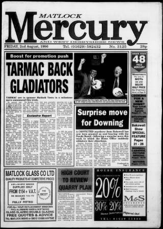 cover page of Matlock Mercury published on August 2, 1996
