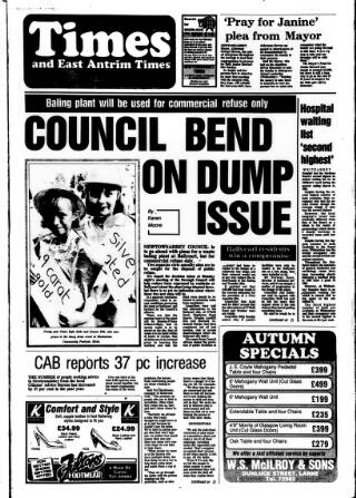 cover page of Newtownabbey Times and East Antrim Times published on September 28, 1989