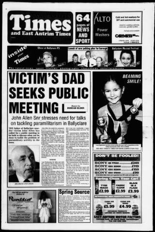 cover page of Newtownabbey Times and East Antrim Times published on April 1, 2004