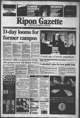 cover page of Ripon Gazette published on November 2, 2001