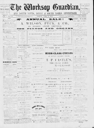 cover page of Worksop Guardian published on April 1, 1898