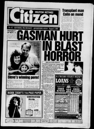 cover page of Milton Keynes Citizen published on August 2, 1990
