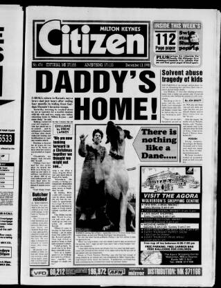cover page of Milton Keynes Citizen published on December 13, 1990