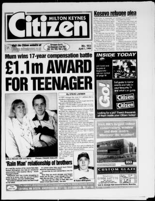 cover page of Milton Keynes Citizen published on April 1, 1999