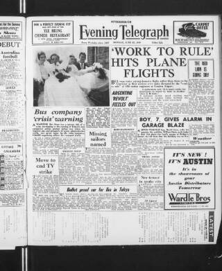 cover page of Peterborough Evening Telegraph published on June 13, 1960