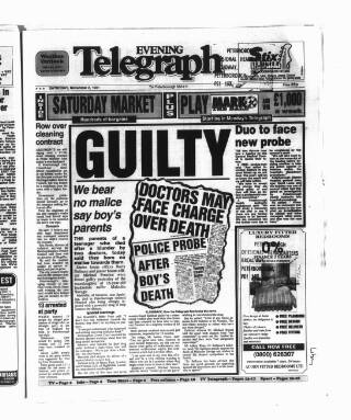 cover page of Peterborough Evening Telegraph published on November 2, 1991