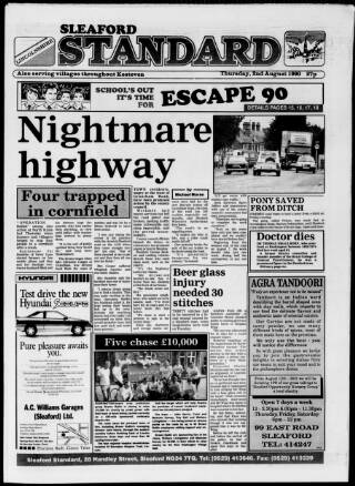cover page of Sleaford Standard published on August 2, 1990