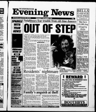 cover page of Scarborough Evening News published on November 2, 1995