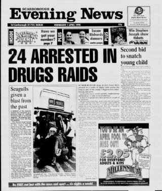 cover page of Scarborough Evening News published on April 1, 1998