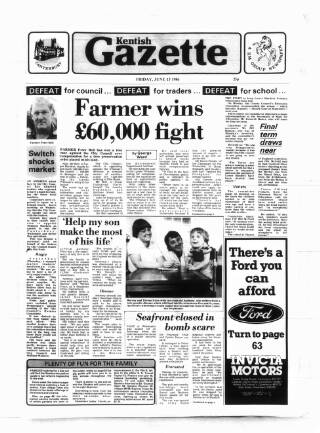 cover page of Kentish Gazette published on June 13, 1986