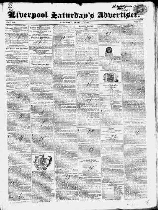 cover page of Liverpool Saturday's Advertiser published on April 1, 1826