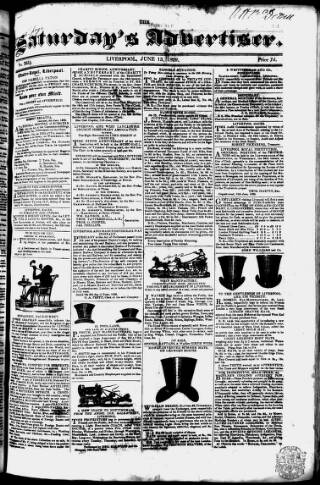cover page of Liverpool Saturday's Advertiser published on June 13, 1829
