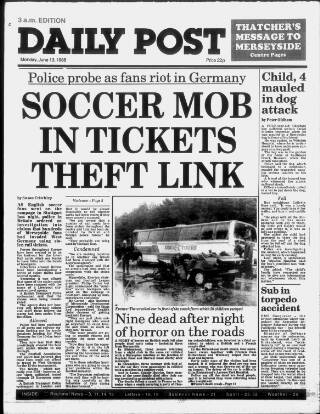 cover page of Liverpool Daily Post published on June 13, 1988