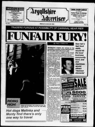 cover page of Argyllshire Advertiser published on August 6, 1993