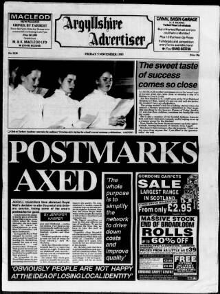 cover page of Argyllshire Advertiser published on November 5, 1993