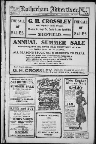 cover page of Rotherham Advertiser published on June 25, 1910