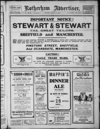 cover page of Rotherham Advertiser published on August 27, 1910