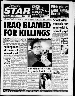 cover page of Shropshire Star published on April 1, 2003