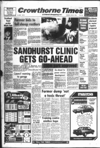cover page of Crowthorne Times published on April 24, 1986